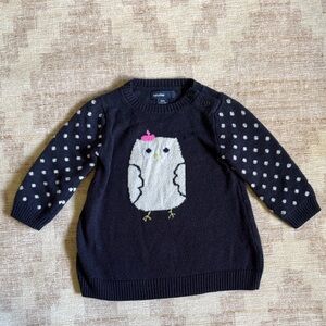 GAP Baby Navy Knit Sweater Dress with Polka Dot Sleeves and Owl Design size 3-6M